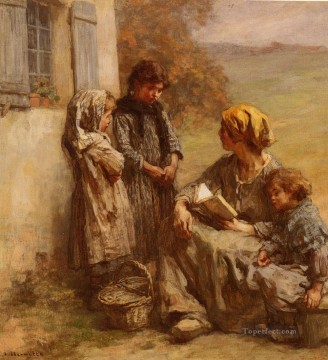 peasant life Painting - La Lecture rural scenes peasant Leon Augustin Lhermitte
